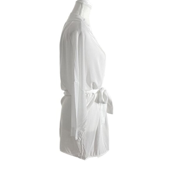 HANRO WHITE WRAP SURPLICE BELTED TUNIC KIMONO ROBE - XS - Picture 2 of 9